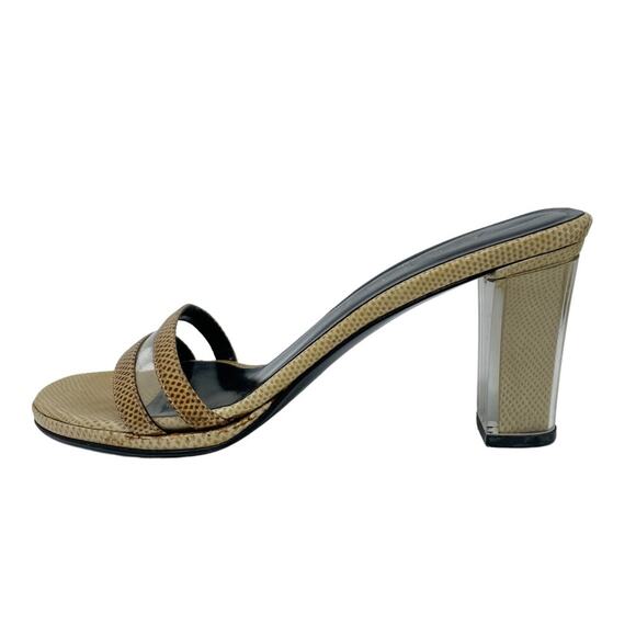 Gucci Y2K vintage Karung PVC Block Heel Neutral Slide Sandals tan size 7.5 - Picture 6 of 14
